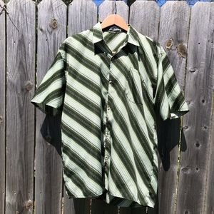 Vintage Green Striped Short Sleeve Button Up